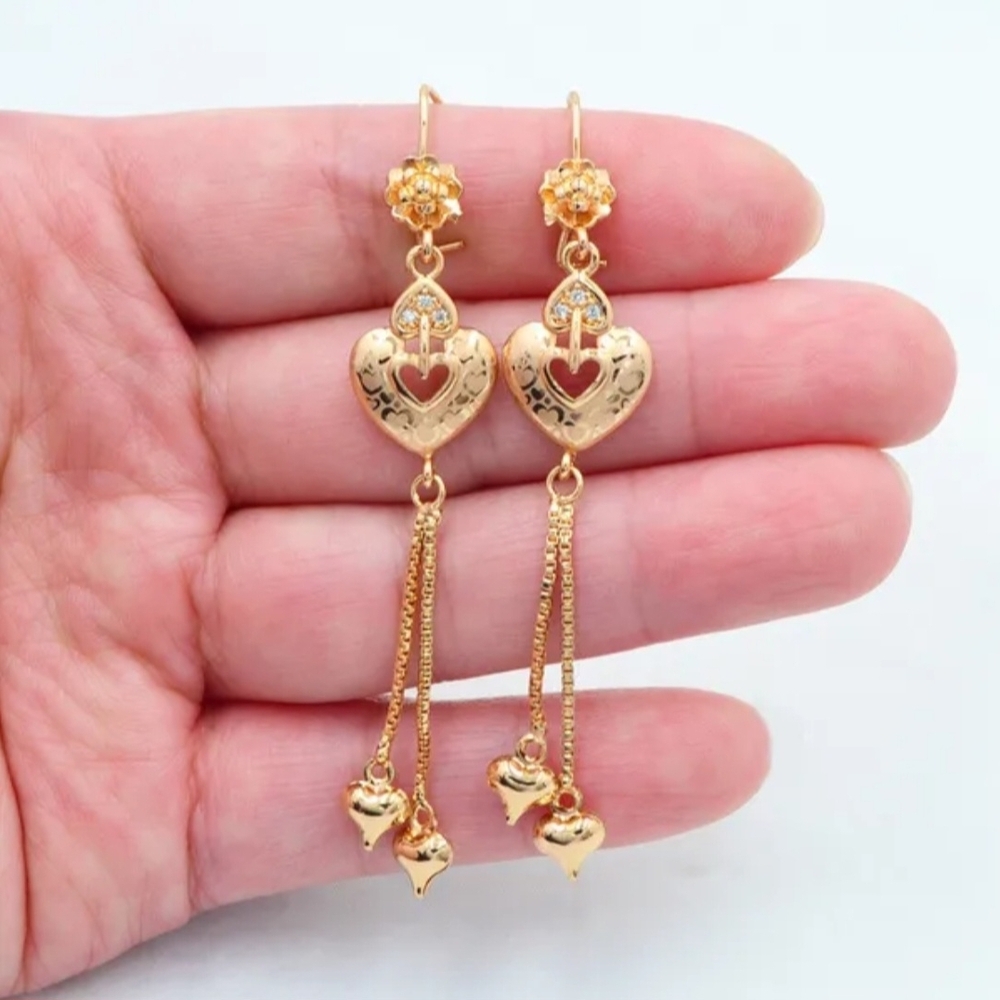 Gold Heart Dangle Earrings
